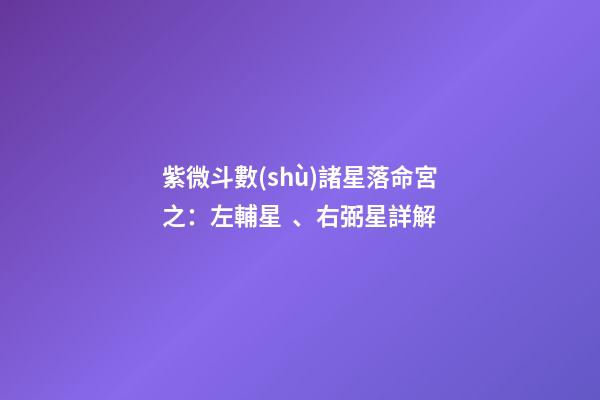 紫微斗數(shù)諸星落命宮之：左輔星、右弼星詳解